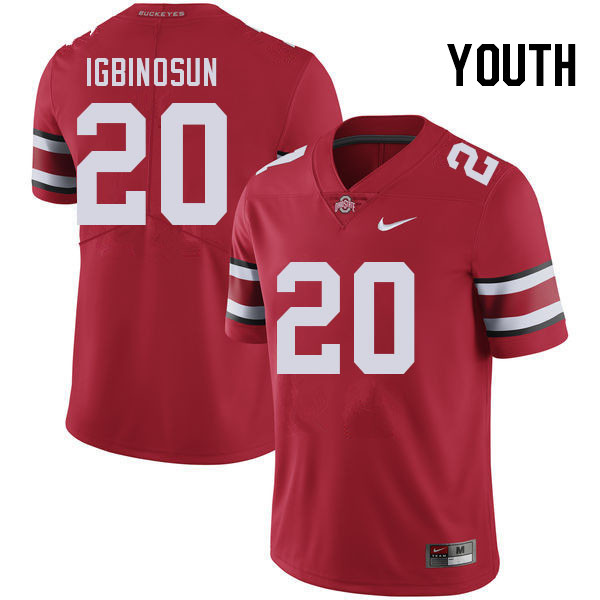 Ohio State Buckeyes Davison Igbinosun Youth #20 Red Authentic Stitched College Football Jersey